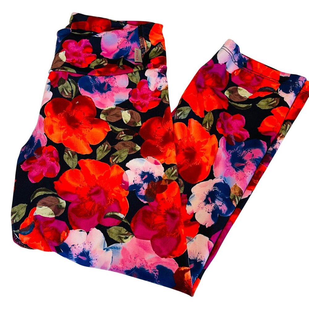 KOS USA Womens Floral Print Leggings Size S Stretch Fitness Capri Leggings - Picture 1 of 7